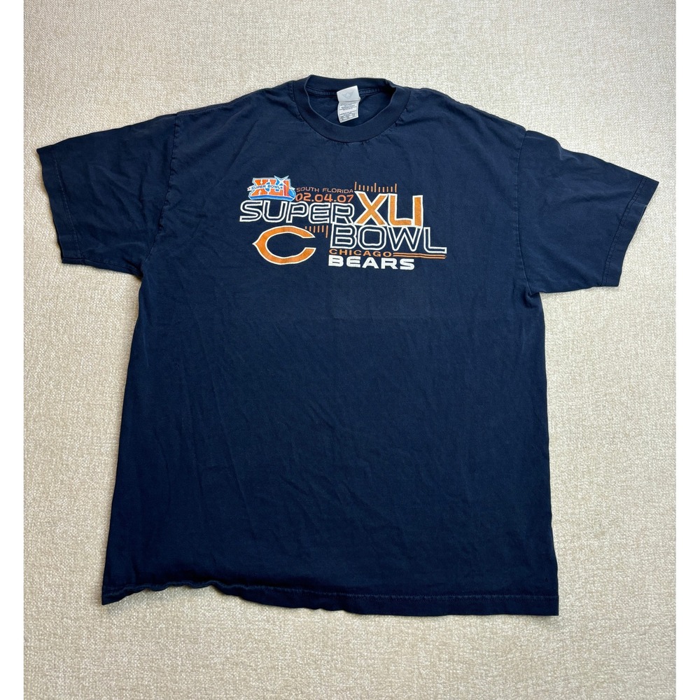 Alstyle Chicago Bears Super Bowl XLI South Florida 2007 Graphic Tee Navy Blue XL